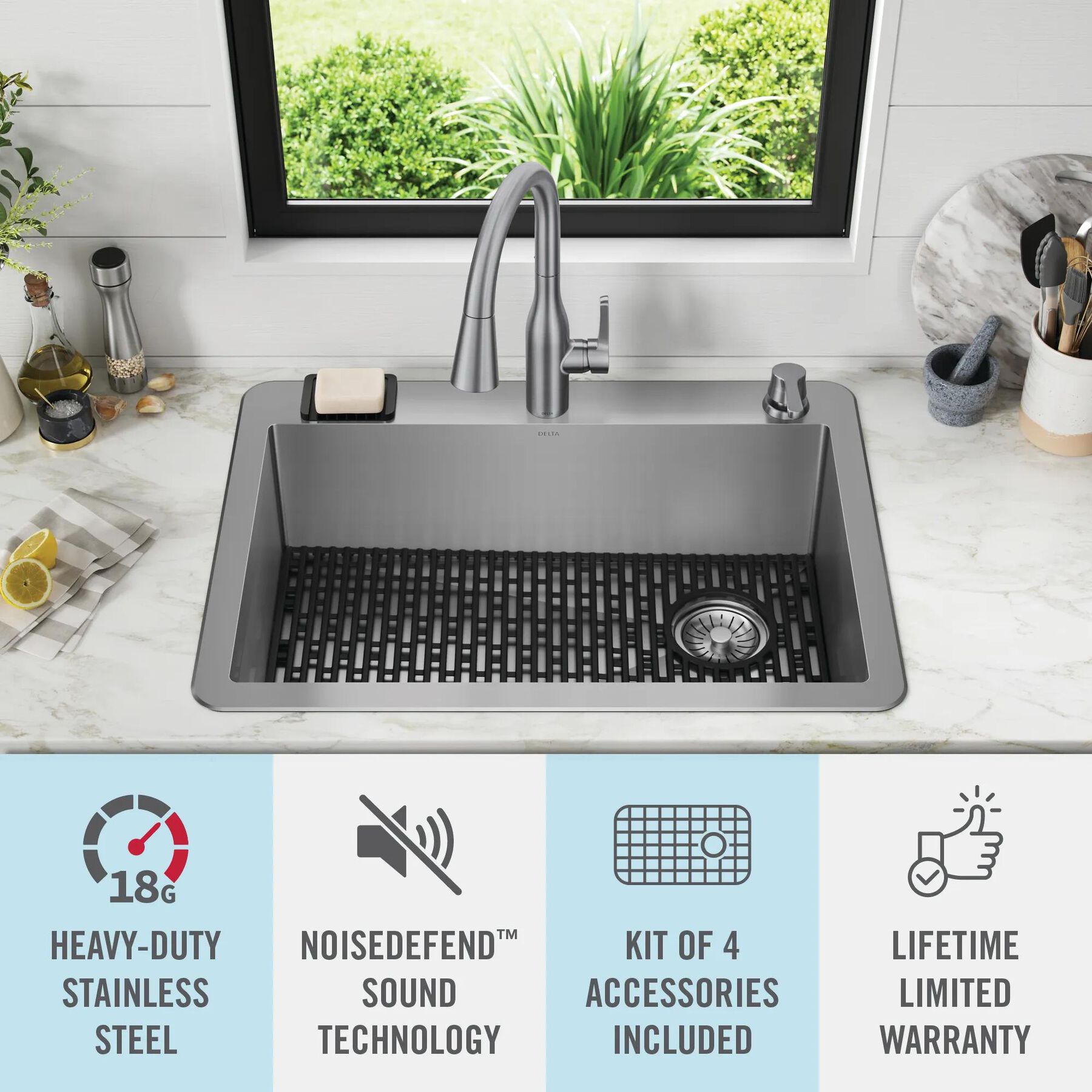 30&rdquo; Drop-In Undermount Stainless Steel Single Bowl Kitchen Sink with Accessories